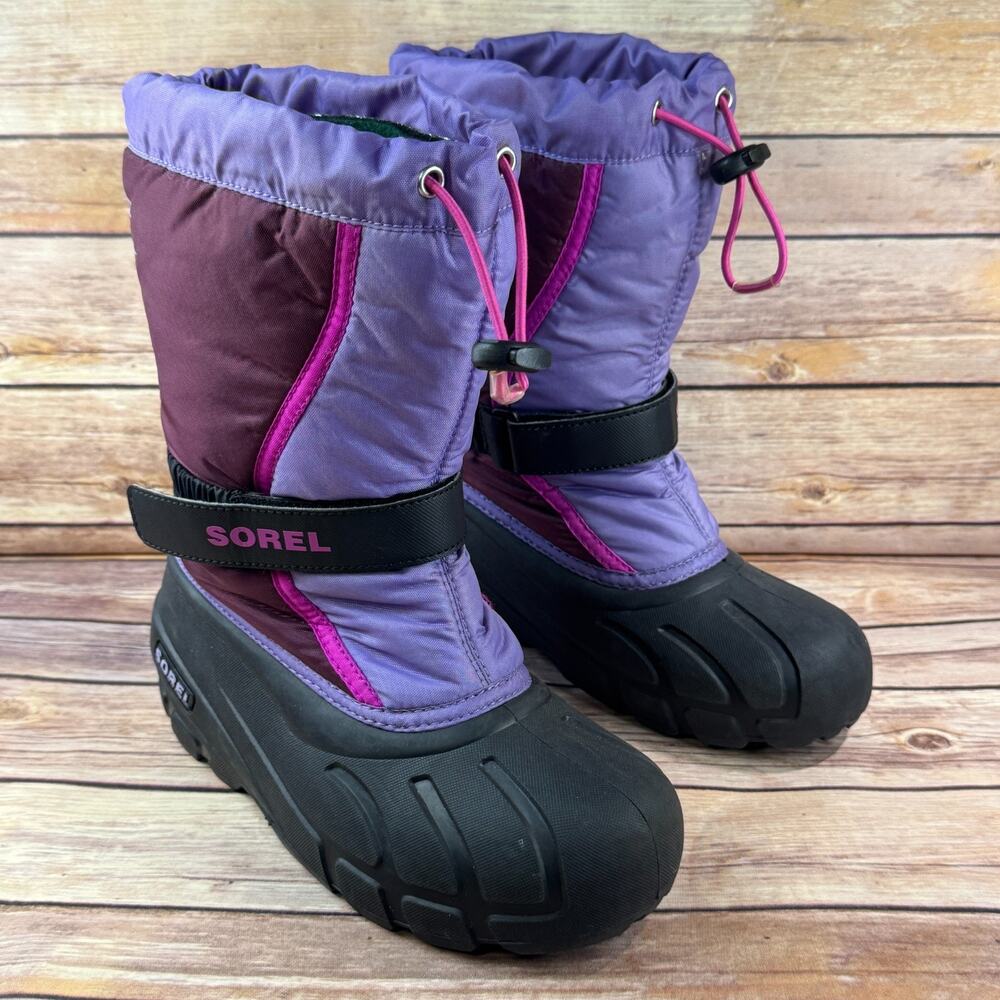 Sorel Kids Purple Black Waterproof Flurry Winter Snow Boots 4